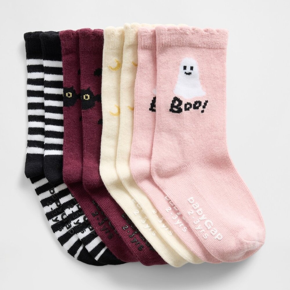 BABY GAP Halloween Crew Socks 2-3 years 4 Pairs Moon/Stripes/Bat/Ghosts NWT